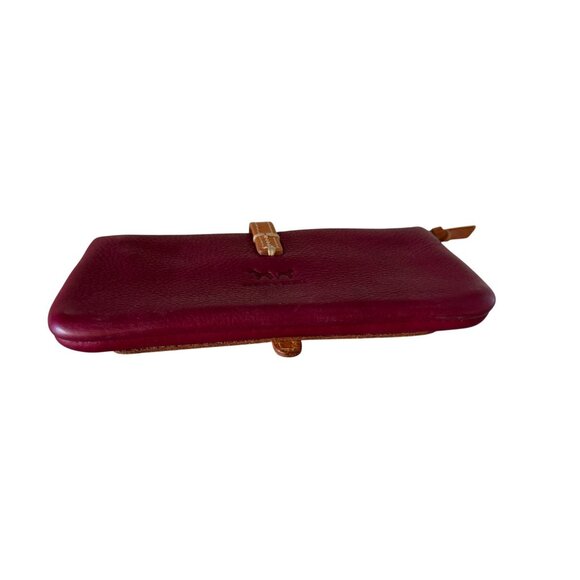 Handmade Leather Clutch Wallet Tan & Burgundy Zipper Interior Compact Design - Picture 10 of 10